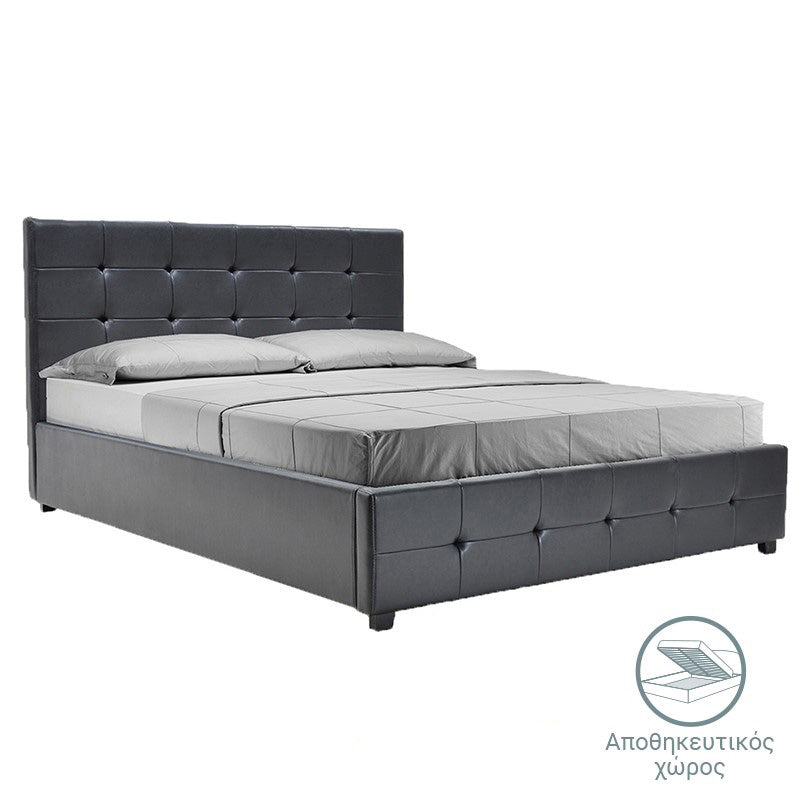 Κρεβάτι Roi  160x200 PU μαύρο ματ + αποθηκευτικό χώρο - Pakobazaar