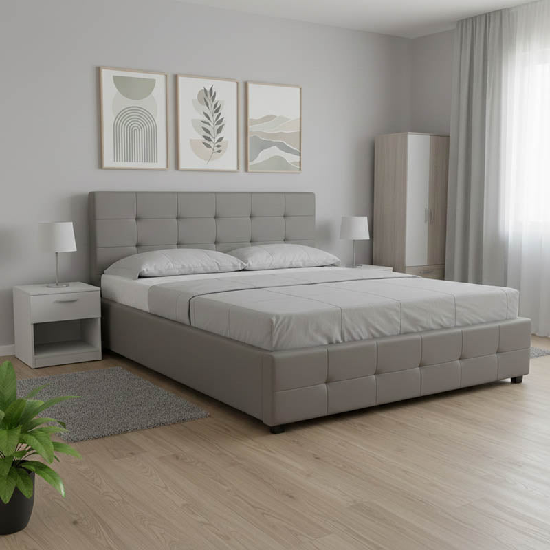 Κρεβάτι Roi  με αποθηκευτικό χώρο pu γκρι ματ 160x200εκ - Pakobazaar