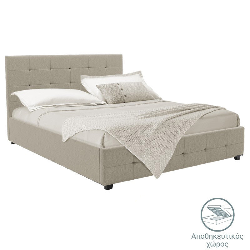 Κρεβάτι Roi  με αποθηκευτικό χώρο ύφασμα εκρού 160x200εκ