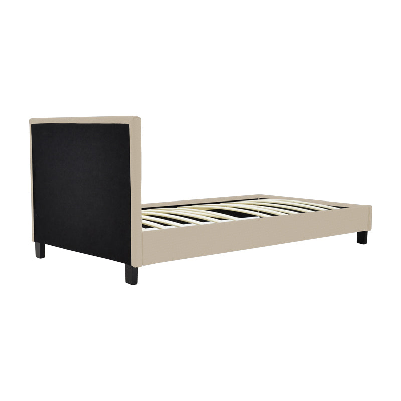 Κρεβάτι Nevil  ύφασμα εκρού με ξύλινο μαύρο πόδι 90x190εκ - Pakobazaar