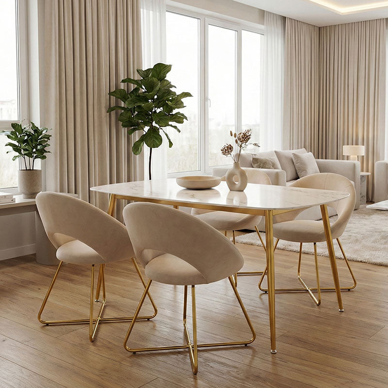 Τραπέζι Paris  οβάλ γυαλί 8mm λευκό μαρμάρου-χρυσό 150x80x75εκ - Image 2