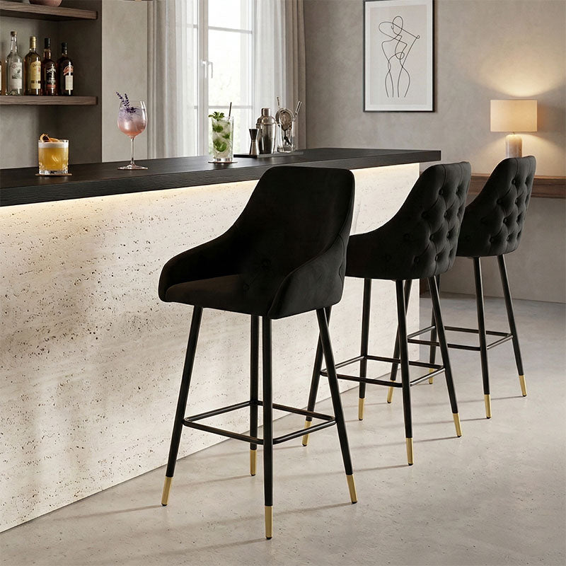 Σκαμπό bar Lithe  μεταλλικό μαύρο χρυσό-βελούδο μαύρο 47x44x98εκ - Pakobazaar