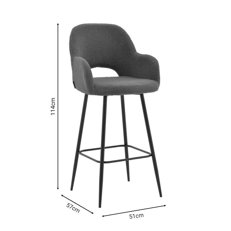 Σκαμπό bar Renish  μπουκλέ γκρι-μεταλλικό μαύρο πόδι 51x57x114εκ - Pakobazaar