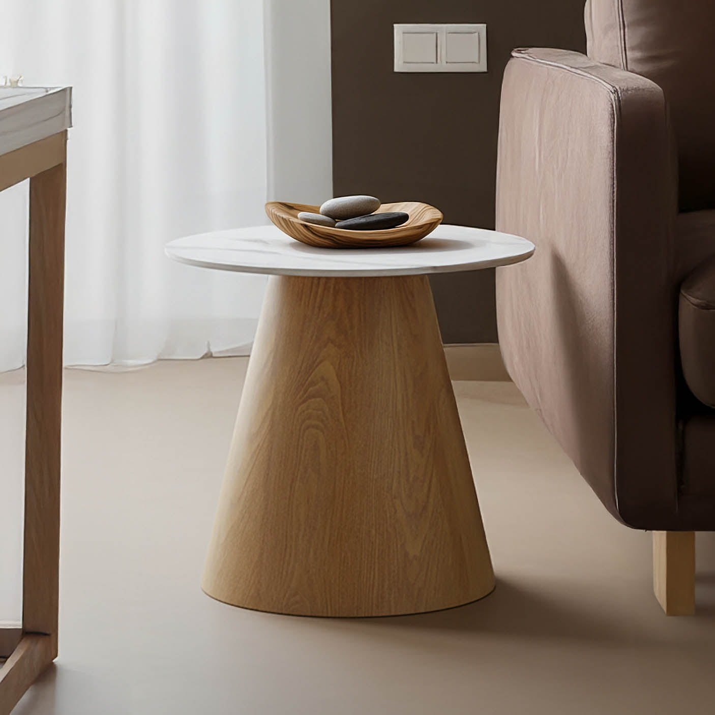 Βοηθητικό τραπέζι Soleire Inart λευκό μαρμάρου sintered stone-μεταλλική βάση Φ50x47.5εκ - Image 1