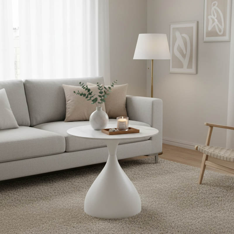 Βοηθητικό τραπέζι Kirkene Inart sintered stone σε απόχρωση λευκό μαρμάρου με λευκό μέταλλο Φ50x50εκ - Pakobazaar