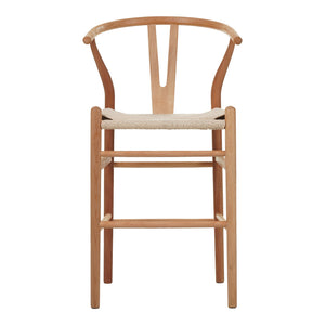 Σκαμπό μπαρ Wishbone  μεσαίου ύψους rubberwood-σχοινί σε φυσική απόχρωση 55x49x96εκ - Image 4