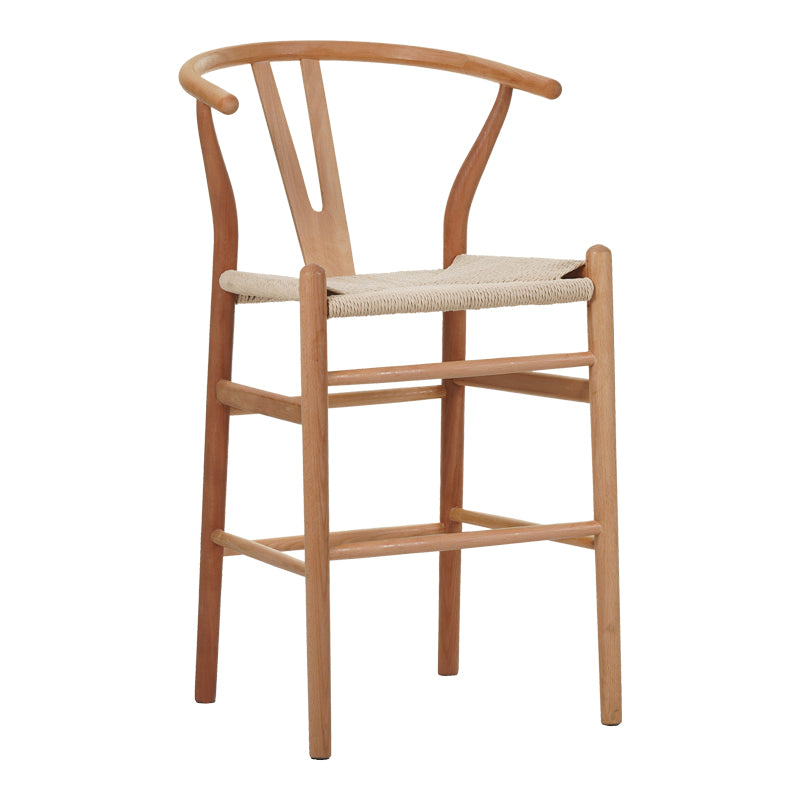Σκαμπό μπαρ Wishbone  μεσαίου ύψους rubberwood-σχοινί σε φυσική απόχρωση 55x49x96εκ - Image 1
