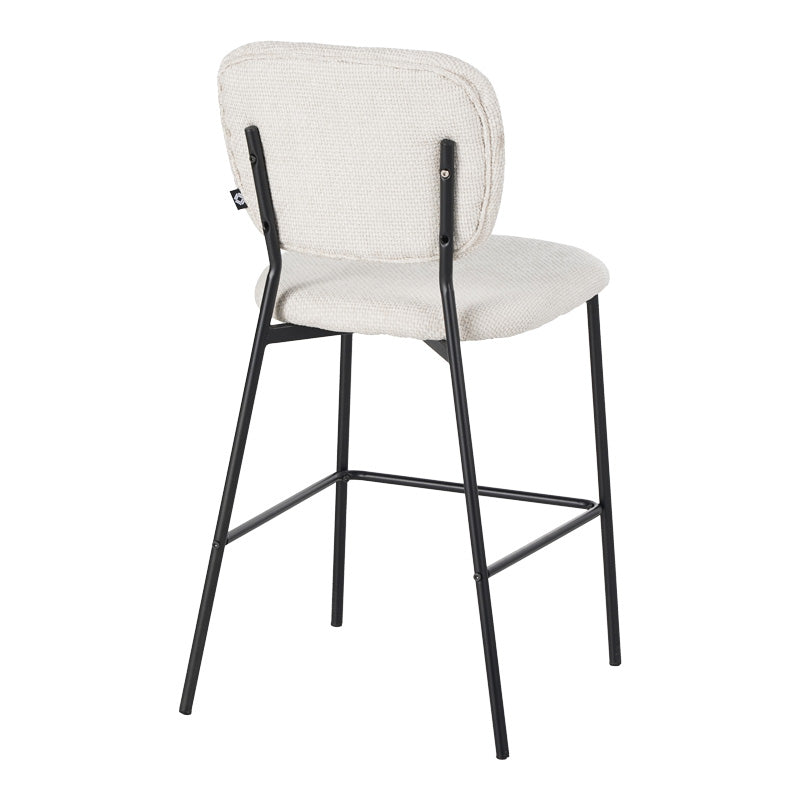 Σκαμπό μπαρ Cathair  μπουκλέ ύφασμα σε μπεζ απόχρωση με μαύρα μεταλλικά πόδια 48x54x100εκ - Image 2