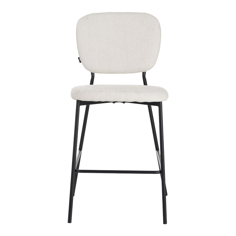 Σκαμπό μπαρ Cathair  μπουκλέ ύφασμα σε μπεζ απόχρωση με μαύρα μεταλλικά πόδια 48x54x100εκ - Image 4