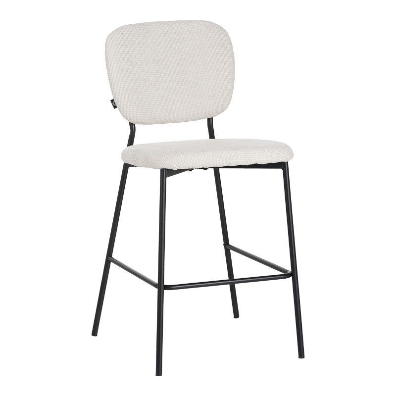 Σκαμπό μπαρ Cathair  μπουκλέ ύφασμα σε μπεζ απόχρωση με μαύρα μεταλλικά πόδια 48x54x100εκ - Image 1