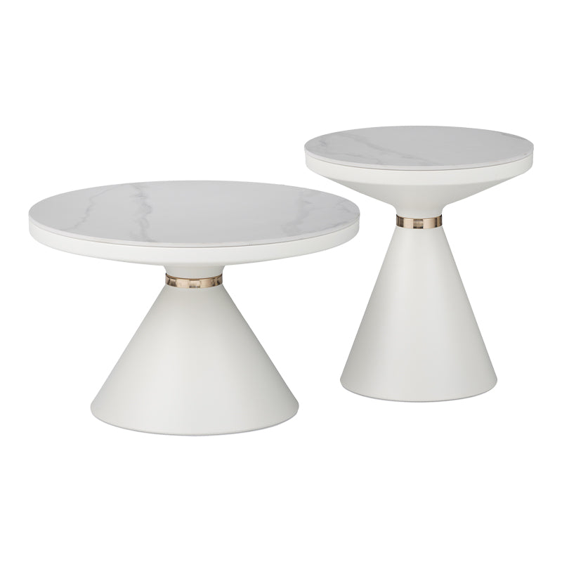 Βοηθητικά τραπέζια Coozlin Inart sintered stone σε απόχρωση λευκό μαρμάρου με λευκό-χρυσό μέταλλο - Pakobazaar