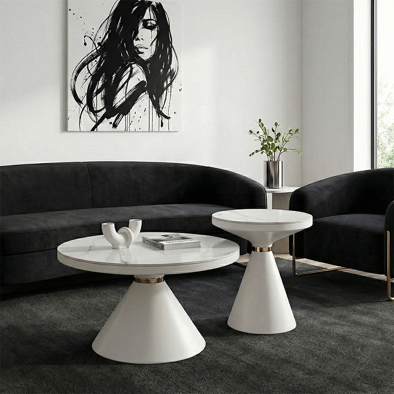 Βοηθητικά τραπέζια Coozlin Inart sintered stone σε απόχρωση λευκό μαρμάρου με λευκό-χρυσό μέταλλο - Pakobazaar