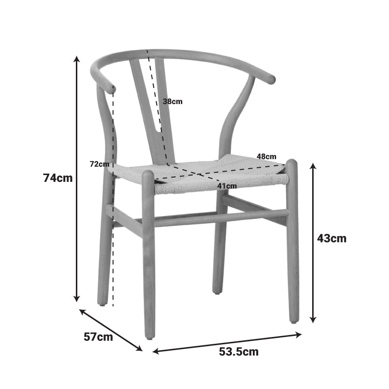 Καρέκλα Wishbone  rubberwood-σχοινί σε λευκή απόχρωση 53.5x57x74εκ - Image 2