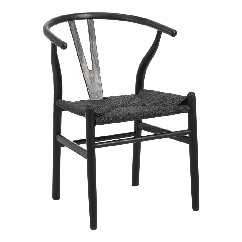 Καρέκλα Wishbone  rubberwood-σχοινί σε μαύρη απόχρωση 53.5x57x74εκ - Pakobazaar
