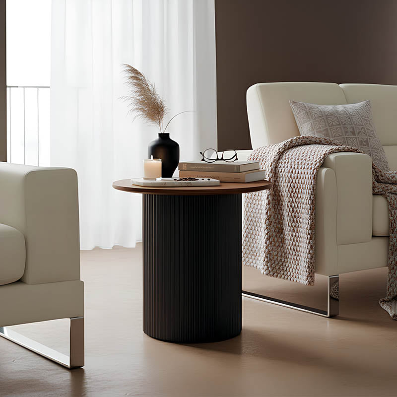 Βοηθητικό τραπέζι Dovel  mdf σε καρυδί-μαύρο μέταλλο Φ50x50εκ - Pakobazaar