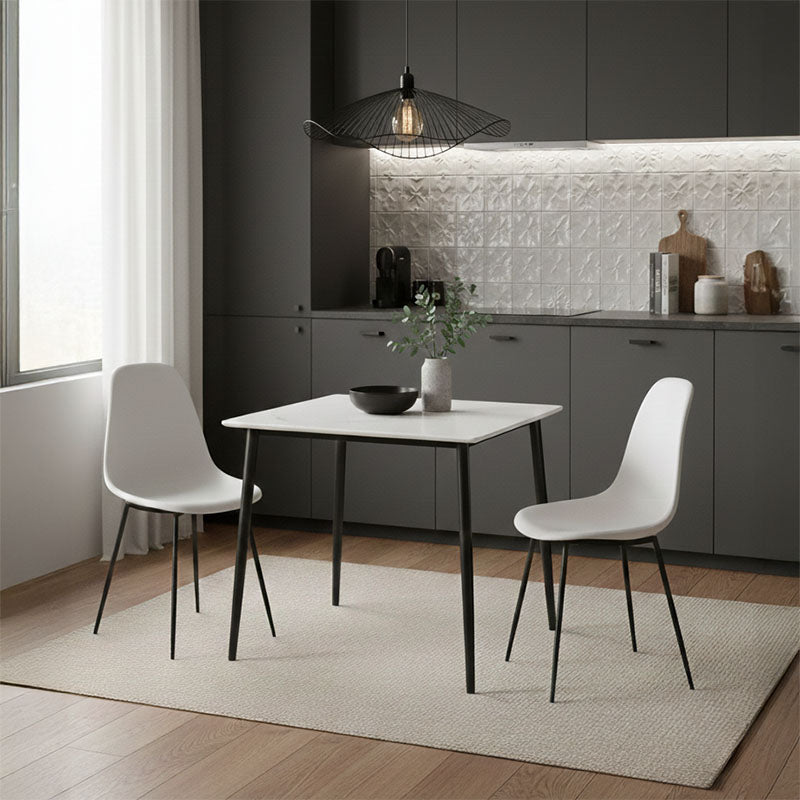 Τραπέζι Gustas  λευκό μαρμάρου sintered stone-μαύρο μέταλλο 80x80x76εκ - Pakobazaar