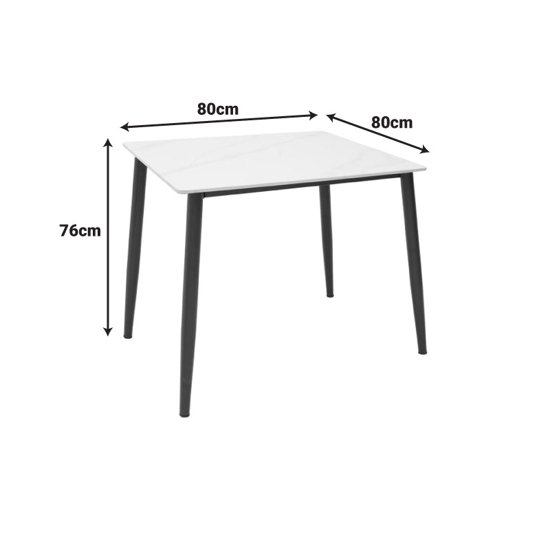 Τραπέζι Gustas  λευκό μαρμάρου sintered stone-μαύρο μέταλλο 80x80x76εκ - Pakobazaar