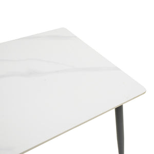 Τραπέζι Gustas  λευκό μαρμάρου sintered stone-μαύρο μέταλλο 120x80x76εκ - Pakobazaar