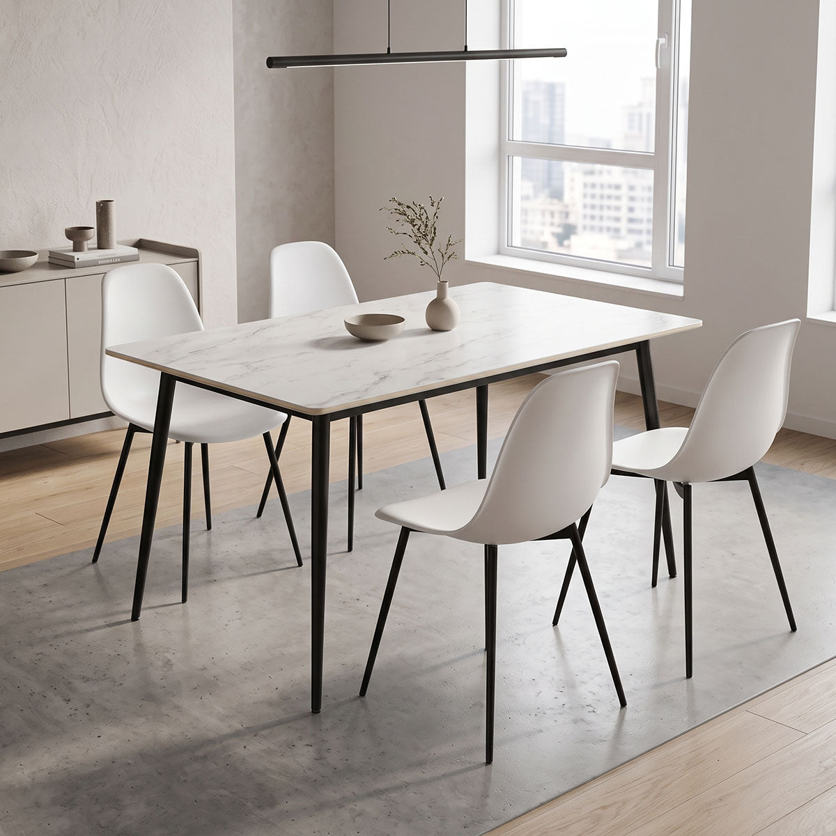 Τραπέζι Gustas  λευκό μαρμάρου sintered stone-μαύρο μέταλλο 120x80x76εκ - Pakobazaar