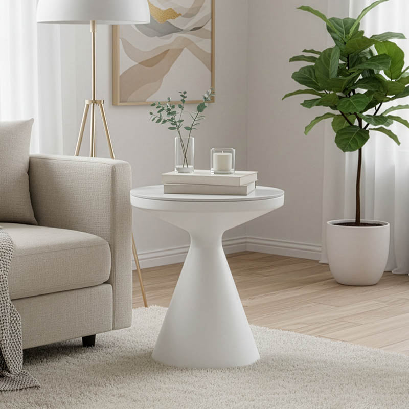 Βοηθητικό τραπέζι Coozlin Inart sintered stone σε απόχρωση λευκό μαρμάρου με λευκό μέταλλο Φ50x50εκ - Pakobazaar