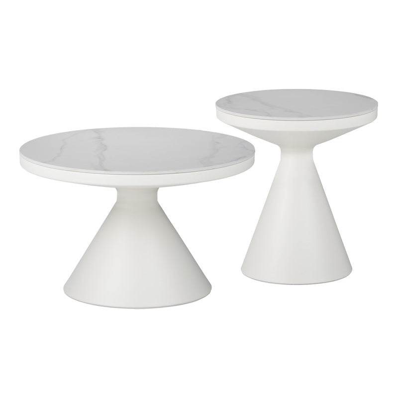 Βοηθητικά τραπέζια Coozlin Inart sintered stone σε απόχρωση λευκό μαρμάρου με λευκό μέταλλο - Pakobazaar