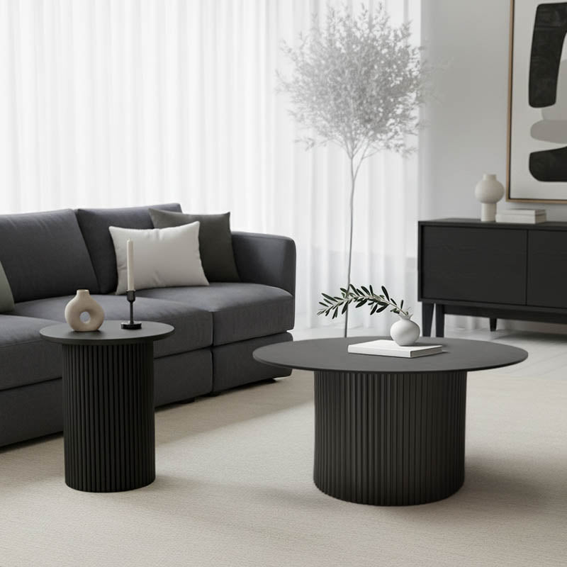 Tραπέζια σαλονιού Dovel  mdf-μεταλλο σετ 2τεμ. μαύρο