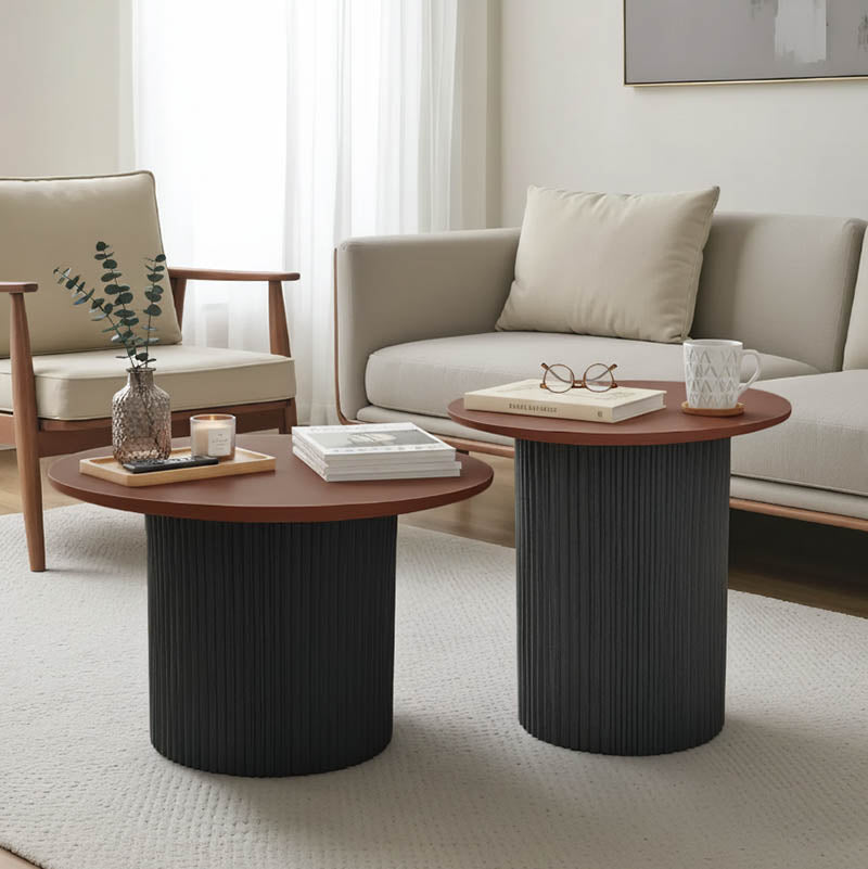 Tραπέζια σαλονιού Dovel  mdf σετ 2τεμ. καρυδι-μαύρο μεταλλο - Pakobazaar