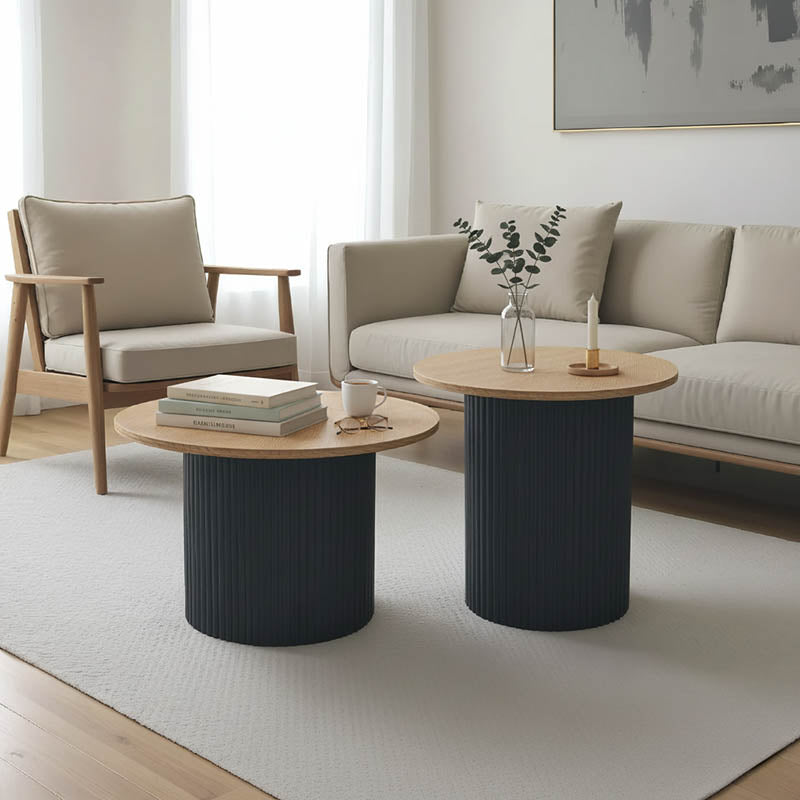 Tραπέζια σαλονιού Dovel  mdf σετ 2τεμ. sonoma-μαύρο μεταλλο - Pakobazaar
