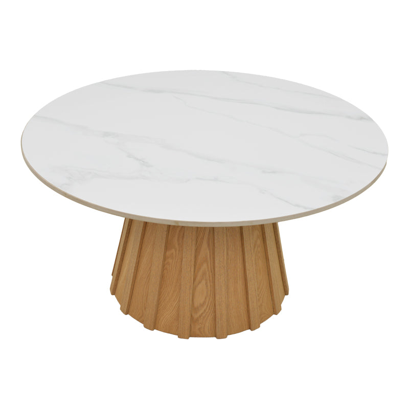 Τραπέζι σαλονιού Franzel  sintered stone σε όψη μαρμάρου-mdf σε φυσική απόχρωση Φ80x40εκ - Pakobazaar