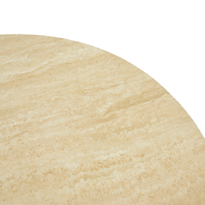 Τραπέζι Franzel  sintered stone σε όψη τραβερτίνας-mdf καρυδί Φ120x75εκ - Pakobazaar