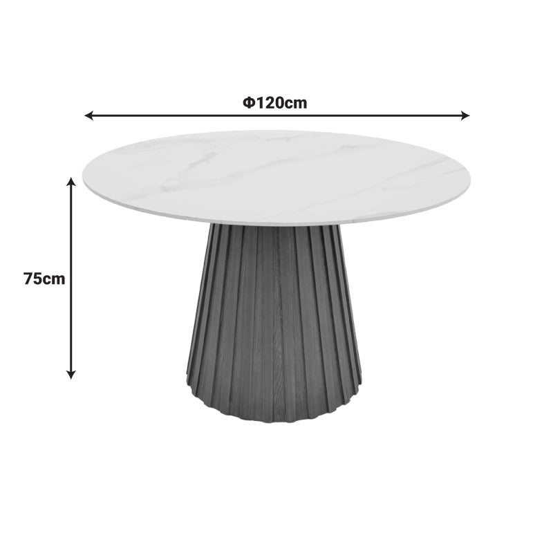 Τραπέζι Franzel  sintered stone σε όψη τραβερτίνας-mdf καρυδί Φ120x75εκ - Pakobazaar