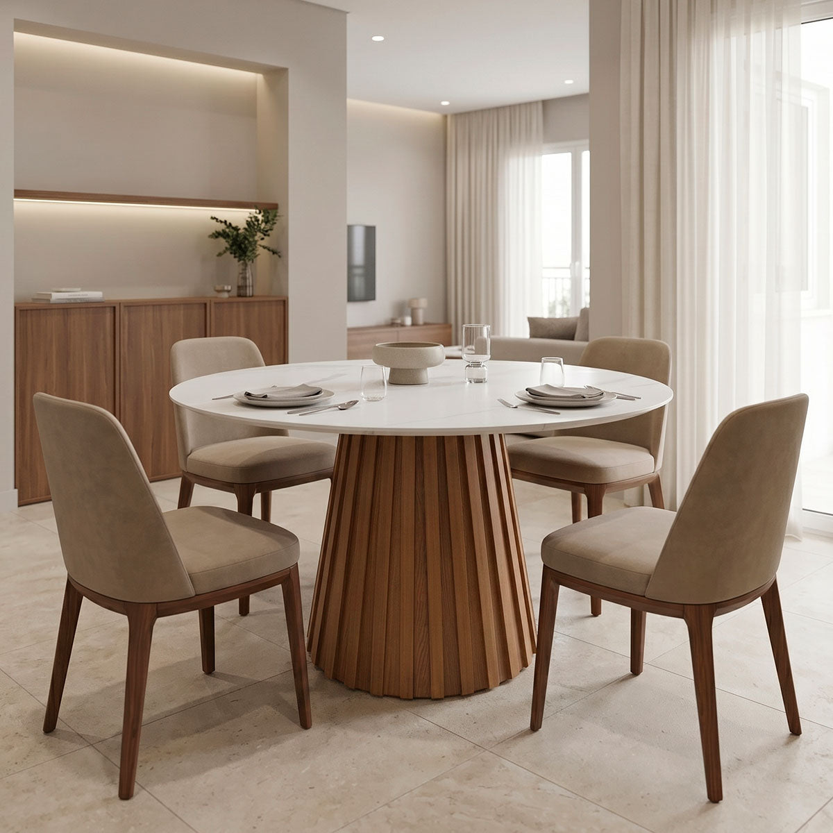Τραπέζι Franzel  sintered stone σε όψη μαρμάρου-mdf σε φυσική απόχρωση Φ120x75εκ - Pakobazaar