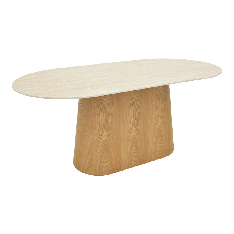 Τραπέζι Karlino  sintered stone σε όψη τραβερτίνας-mdf σε φυσική απόχρωση 180x90x76εκ - Pakobazaar