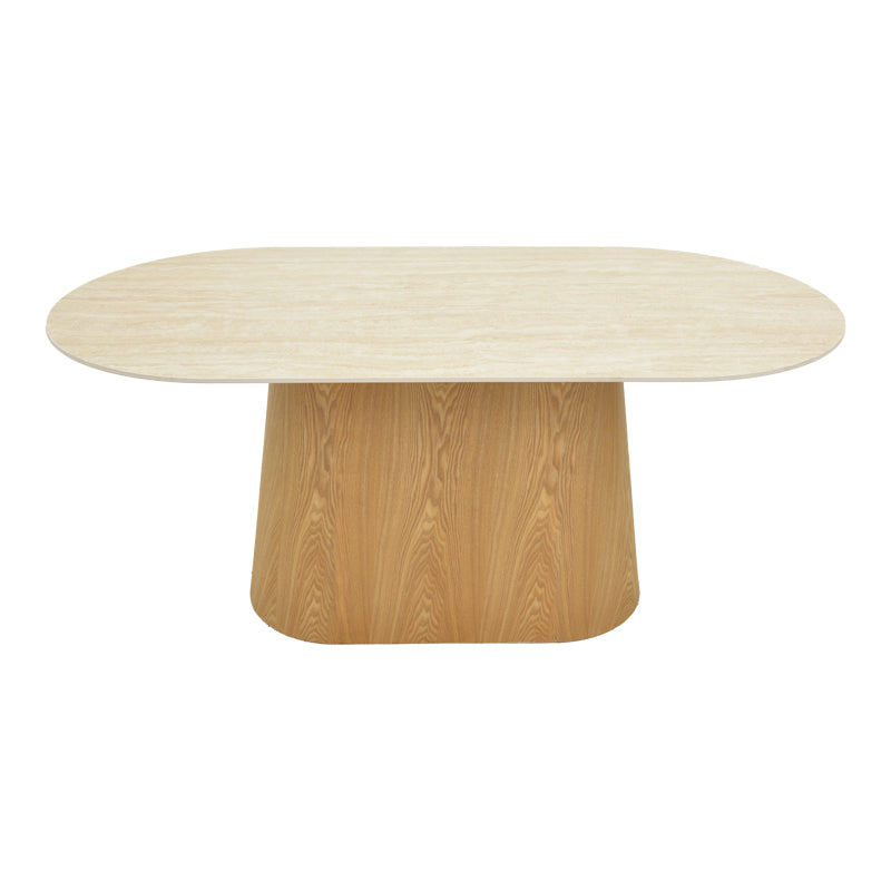 Τραπέζι Karlino  sintered stone σε όψη τραβερτίνας-mdf σε φυσική απόχρωση 180x90x76εκ - Pakobazaar
