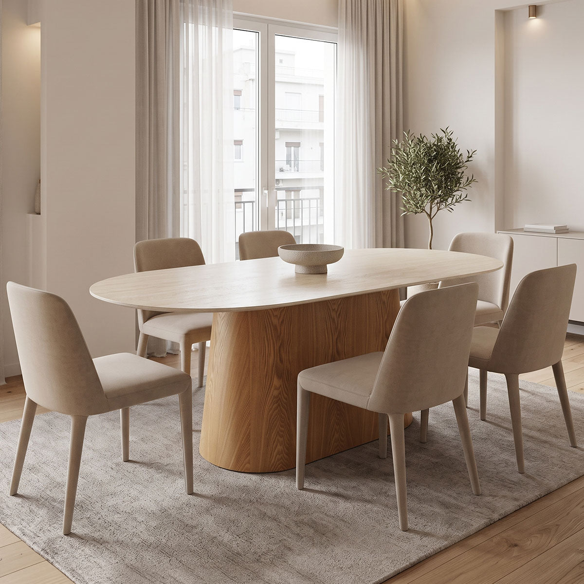 Τραπέζι Karlino  sintered stone σε όψη τραβερτίνας-mdf σε φυσική απόχρωση 180x90x76εκ - Pakobazaar
