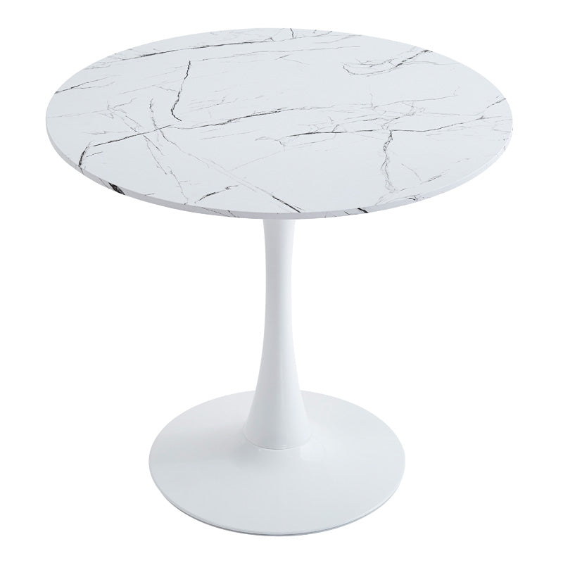 Tραπέζι Balou  sintered stone σε λευκή απόχρωση με όψη μαρμάρου-βάση λευκό μέταλλο Φ90x73εκ - Pakobazaar