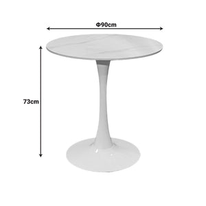 Tραπέζι Balou  sintered stone σε λευκή απόχρωση με όψη μαρμάρου-βάση λευκό μέταλλο Φ90x73εκ - Pakobazaar