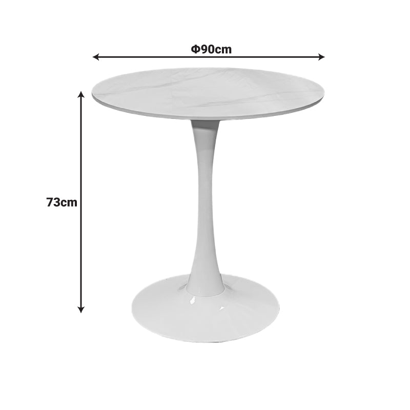Tραπέζι Balou  sintered stone σε λευκή απόχρωση με όψη μαρμάρου-βάση λευκό μέταλλο Φ90x73εκ