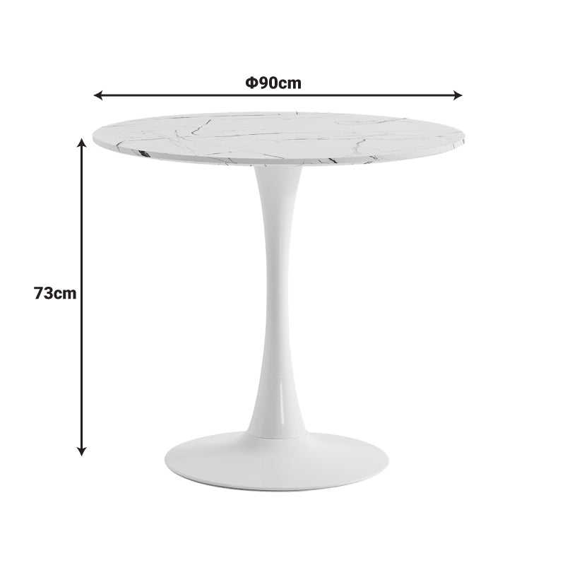 Tραπέζι Balou  sintered stone σε λευκή απόχρωση με όψη μαρμάρου-βάση λευκό μέταλλο Φ90x73εκ - Pakobazaar