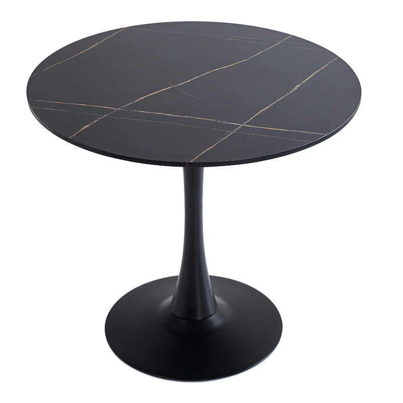 Tραπέζι Balou  sintered stone σε μαύρη απόχρωση με όψη μαρμάρου-βάση μαύρο μέταλλο Φ90x73εκ - Pakobazaar