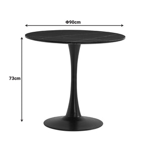 Tραπέζι Balou  sintered stone σε μαύρη απόχρωση με όψη μαρμάρου-βάση μαύρο μέταλλο Φ90x73εκ - Pakobazaar