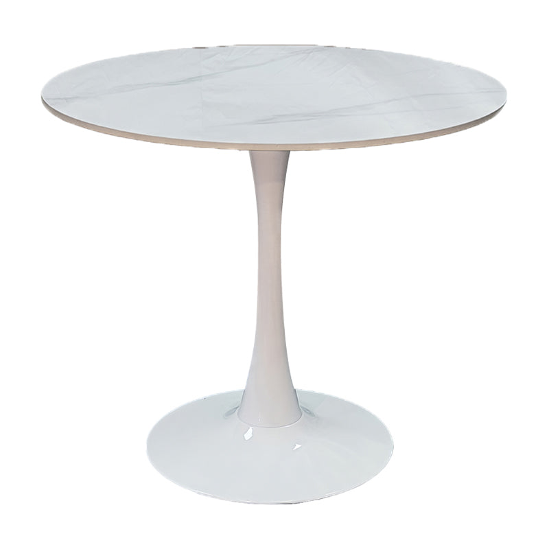 Tραπέζι Balou  sintered stone σε λευκή απόχρωση με όψη μαρμάρου-βάση λευκό μέταλλο Φ120x73εκ