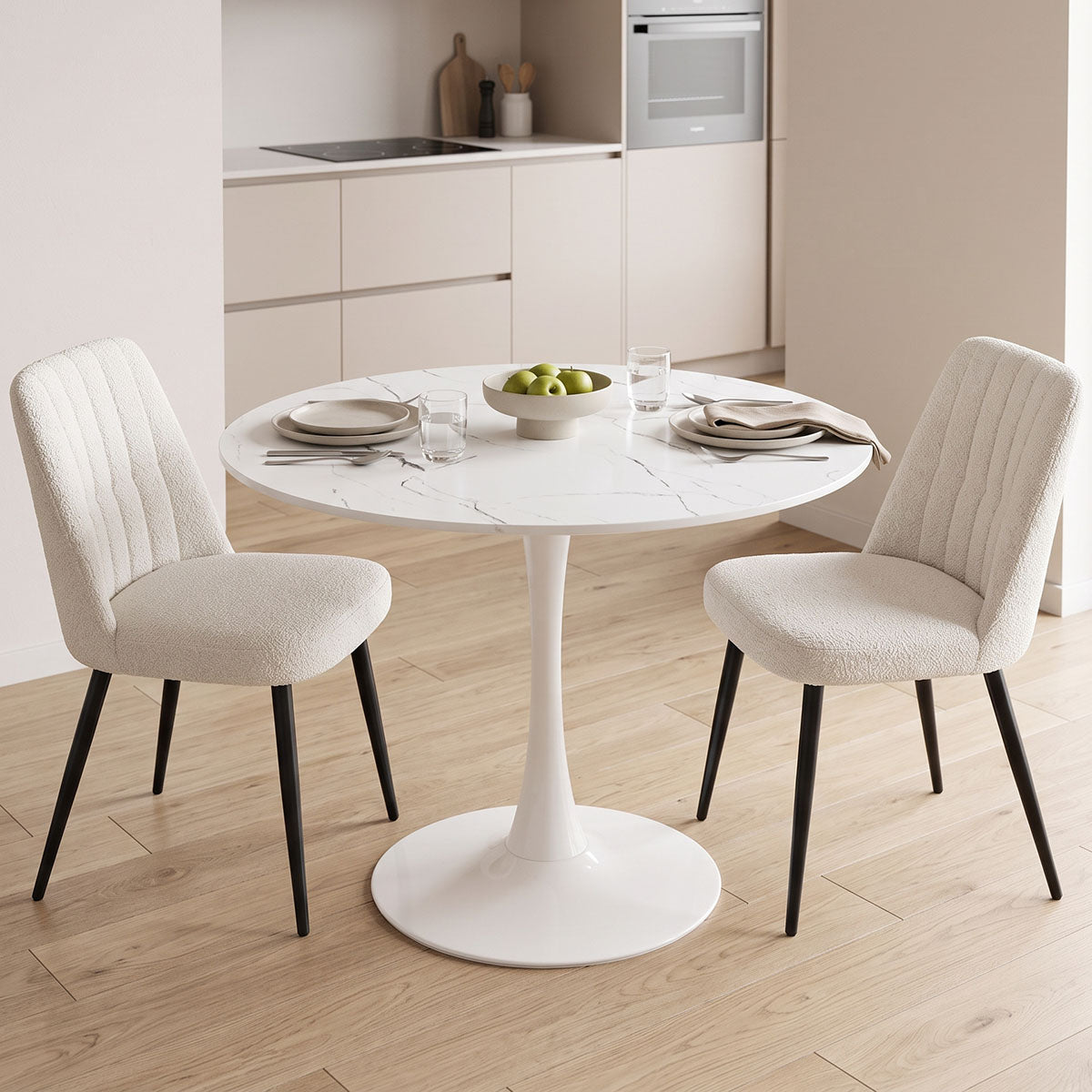 Tραπέζι Balou  sintered stone σε λευκή απόχρωση με όψη μαρμάρου-βάση λευκό μέταλλο Φ120x73εκ - Pakobazaar