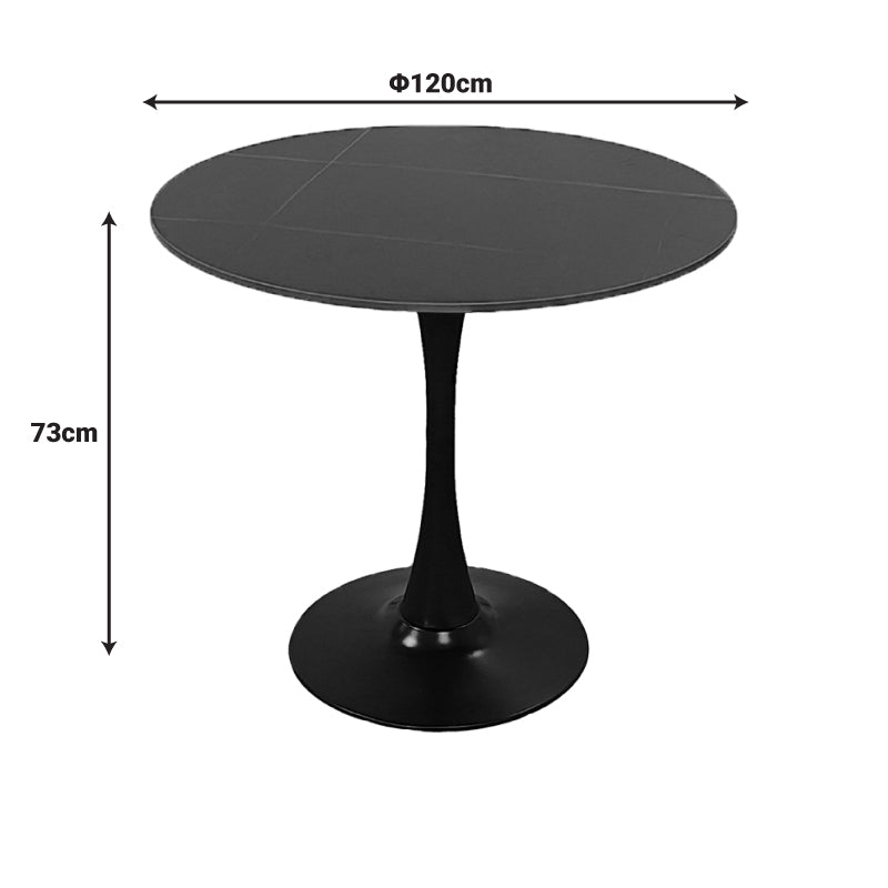 Tραπέζι Balou  sintered stone σε μαύρη απόχρωση με όψη μαρμάρου-βάση μαύρο μέταλλο Φ120x73εκ
