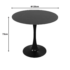 Tραπέζι Balou  sintered stone σε μαύρη απόχρωση με όψη μαρμάρου-βάση μαύρο μέταλλο Φ120x73εκ - Pakobazaar