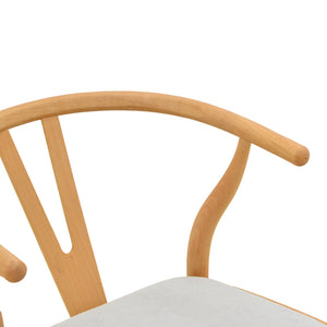Καρέκλα Wishbone  rubberwood-ύφασμα σε φυσική-γκρι απόχρωση 51x58x73εκ