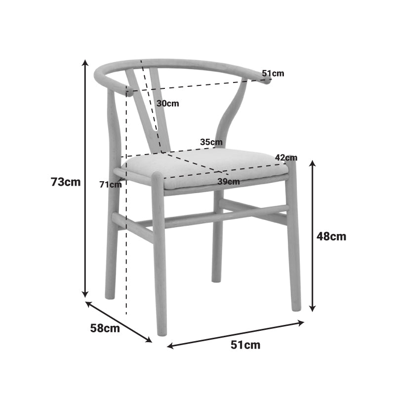 Καρέκλα Wishbone  rubberwood-ύφασμα σε φυσική-μπεζ απόχρωση 51x58x73εκ