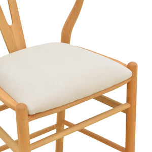Σκαμπό μπαρ Wishbone  μεσαίου ύψους rubberwood-ύφασμα σε φυσική-μπεζ απόχρωση 51x60x95εκ - Pakobazaar
