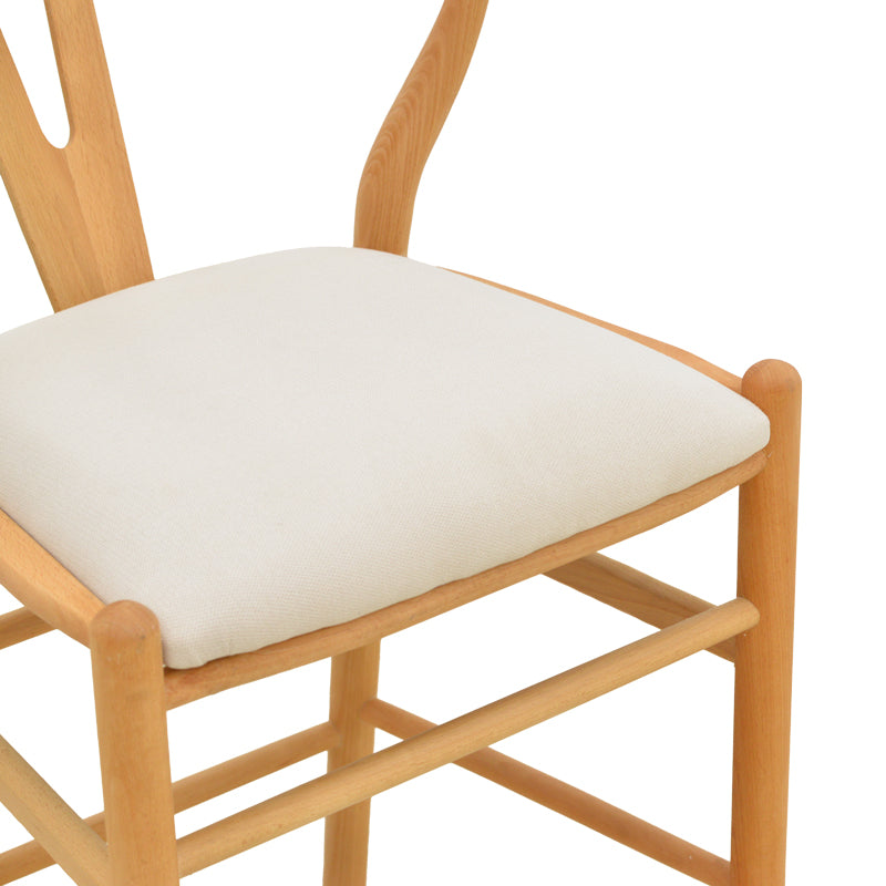 Σκαμπό μπαρ Wishbone  μεσαίου ύψους rubberwood-ύφασμα σε φυσική-μπεζ απόχρωση 51x60x95εκ - Pakobazaar