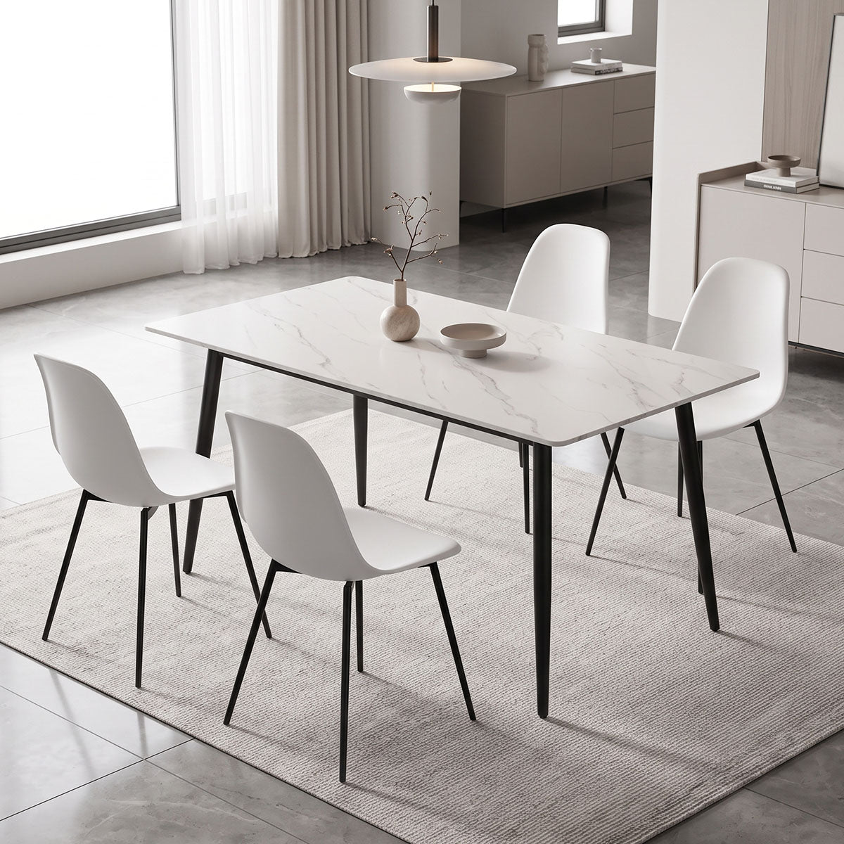 Τραπέζι Gustas  λευκό μαρμάρου sintered stone-μαύρο μέταλλο 140x80x76εκ - Pakobazaar